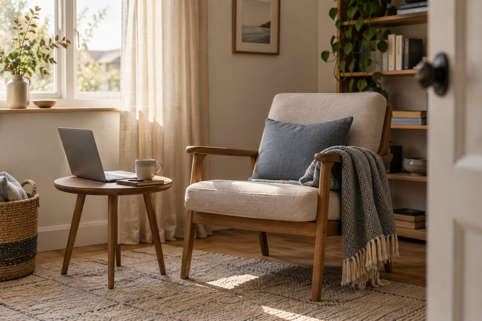 Ein heller, ruhiger Platz für ein Online-Gespräch zu Hause